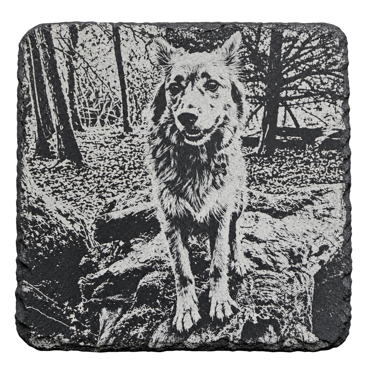 Natural slate coaster with custom laser engraved artwork