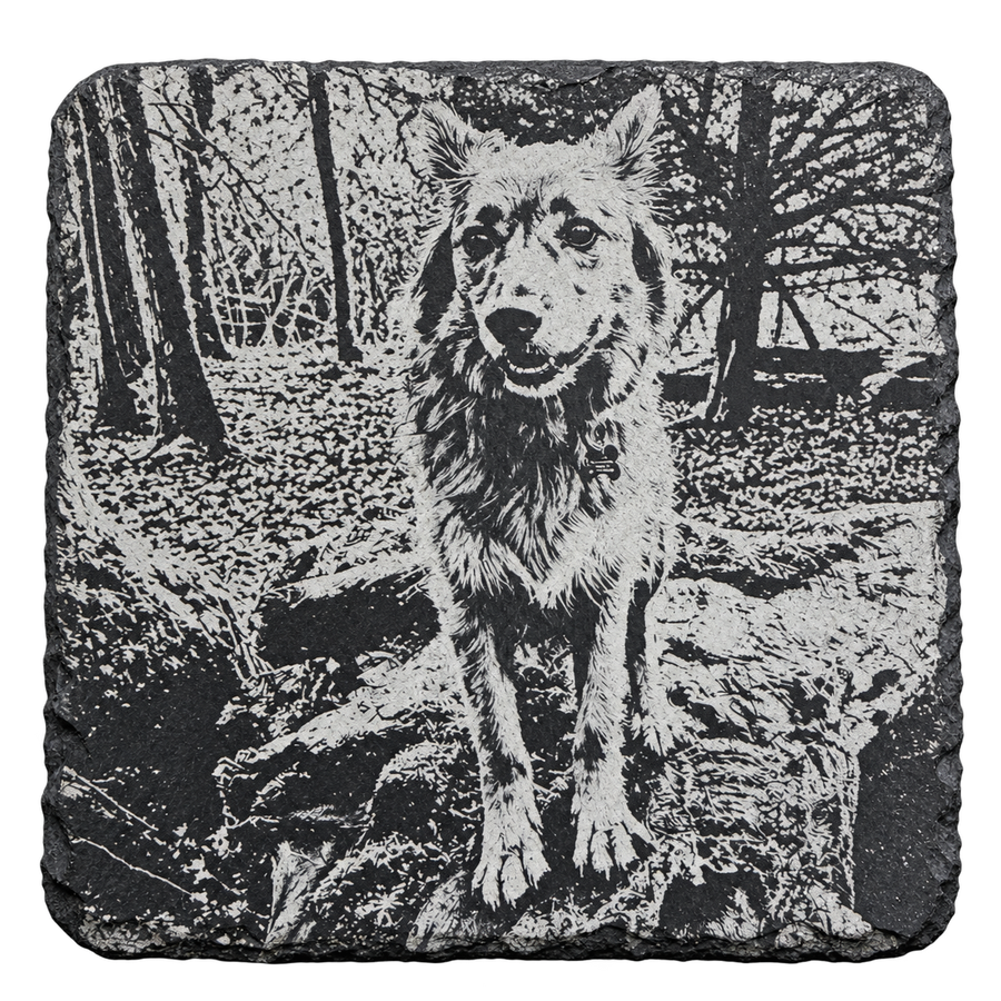 Natural slate coaster with custom laser engraved artwork