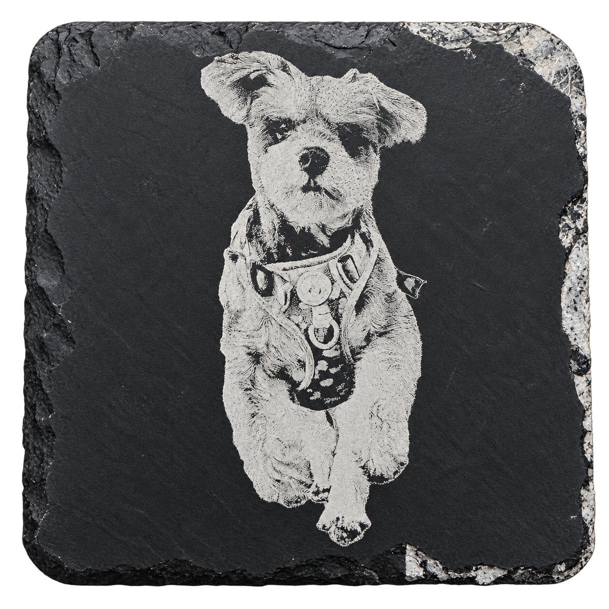 Example slate coaster with personalised laser-engraved design