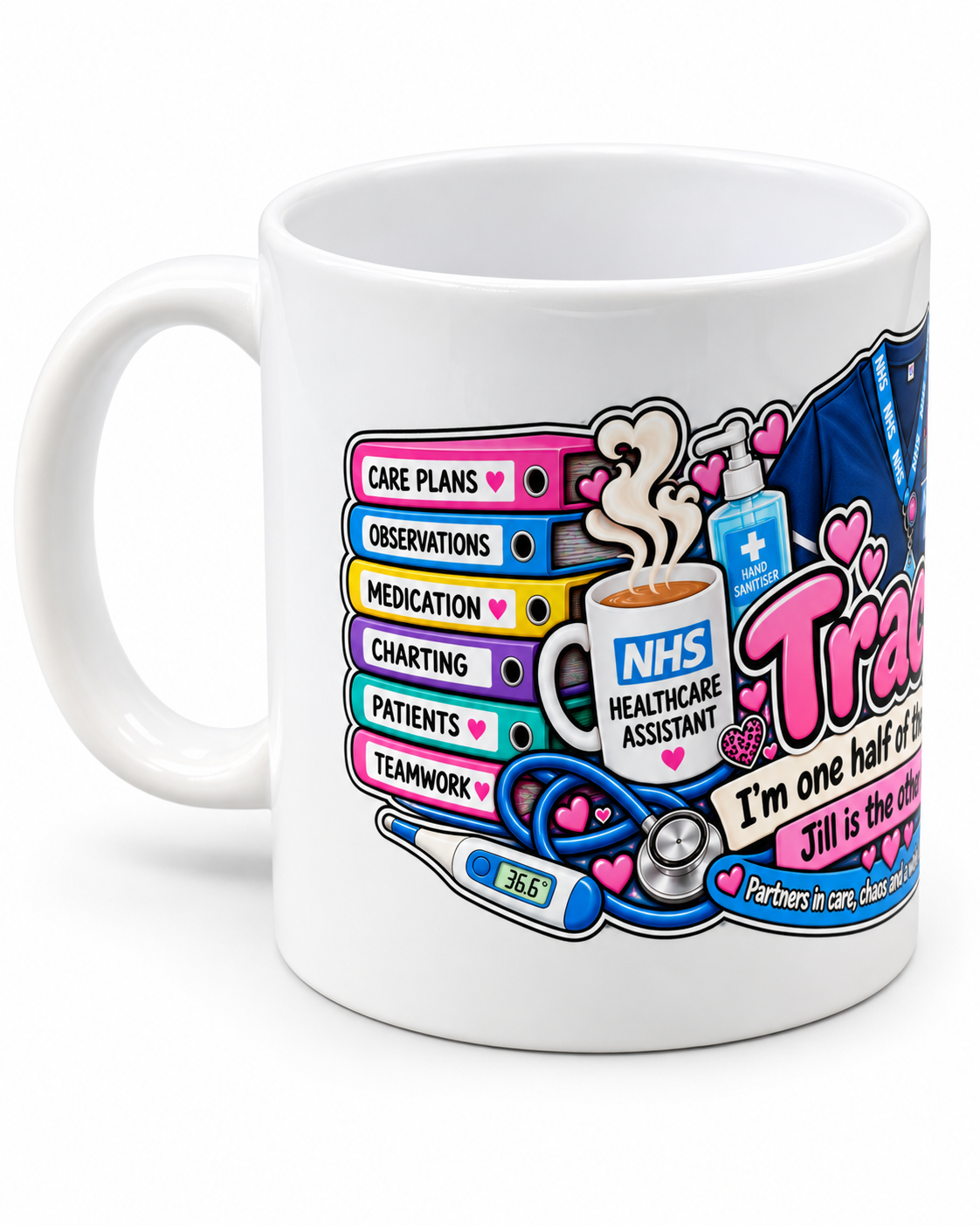 Example personalised white ceramic mug with full-colour printed artwork