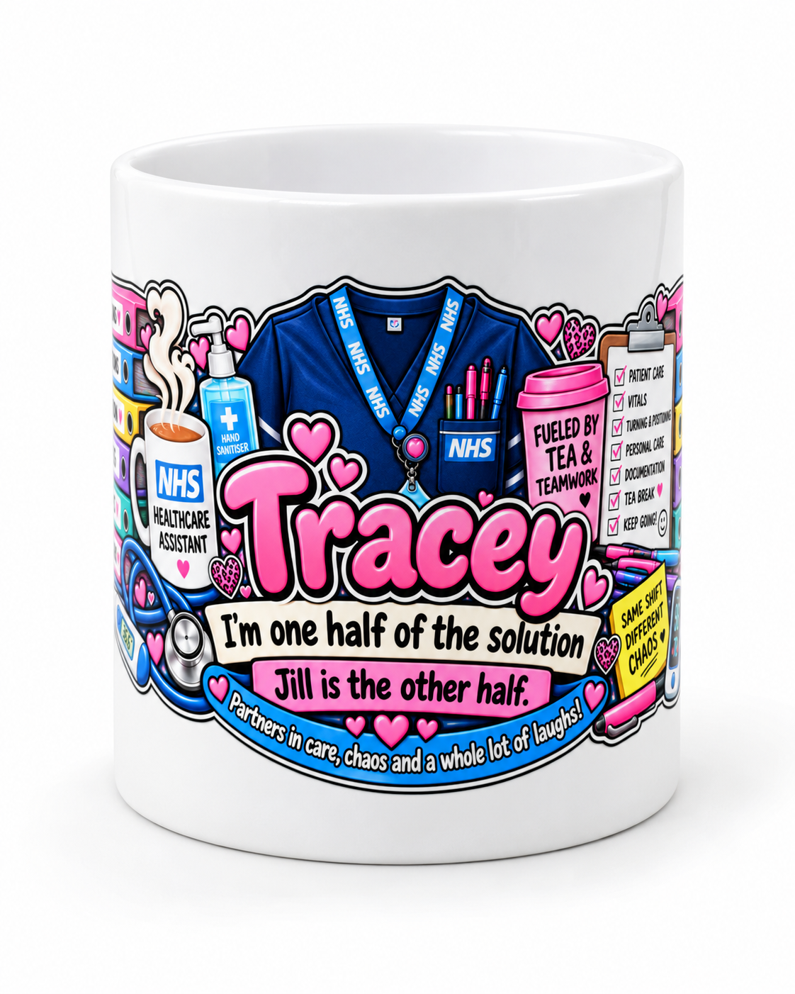 Custom white ceramic mug with full-colour personalised UV printed design