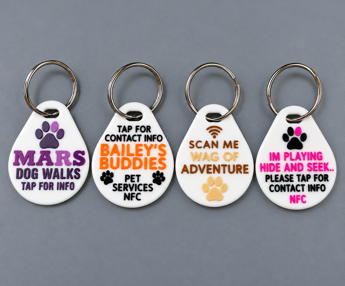 Selection of custom 3D printed NFC pet and business smart tags