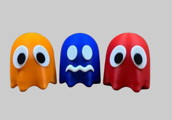 Pac-Man Ghosts Set of 3 – orange, blue and red 3D printed ghost figures, all three included