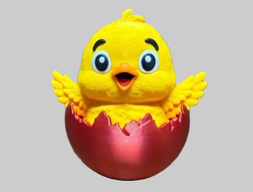 Yellow chick hatching from a red egg – 3D printed figure example