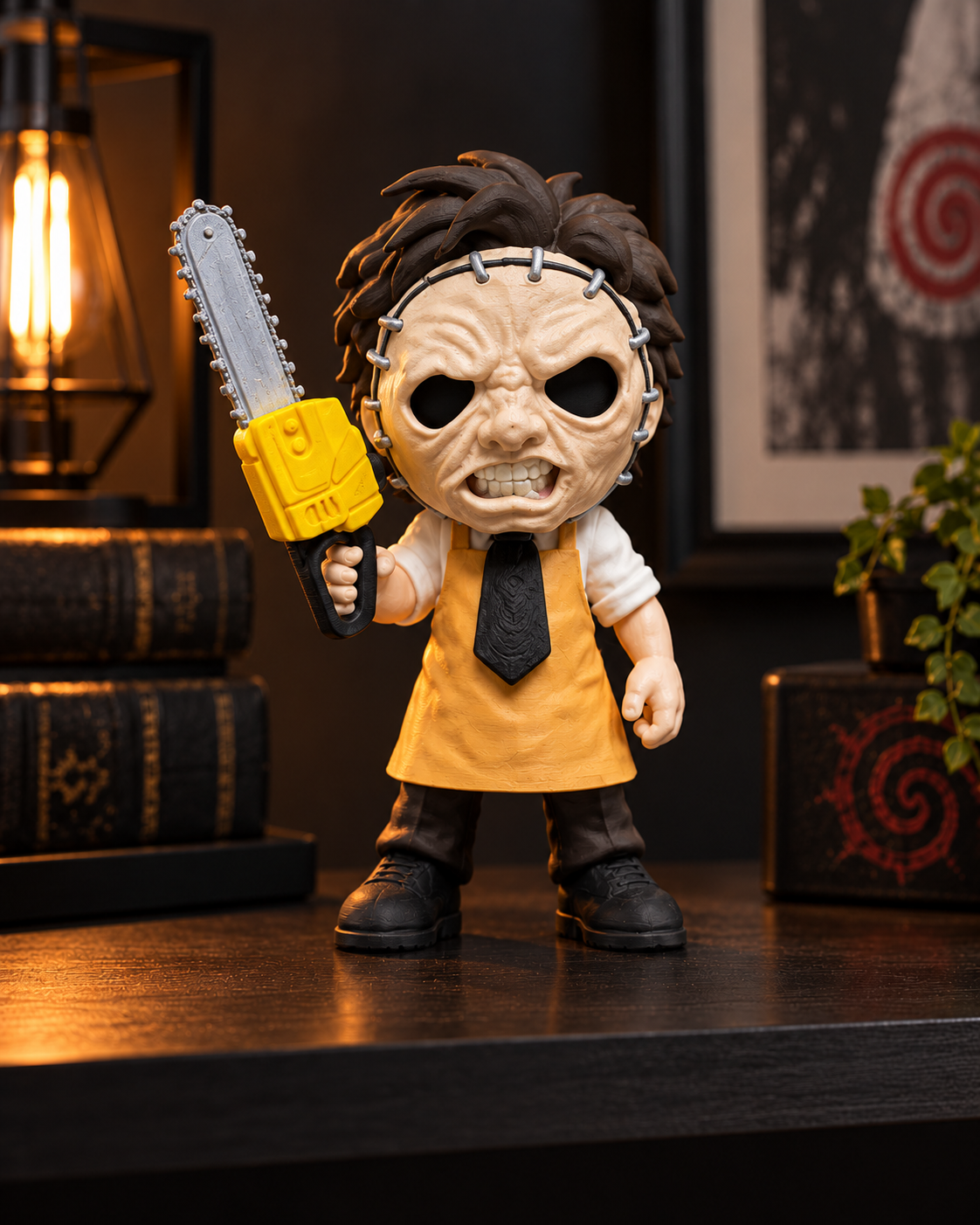 Leatherface horror figure, cinematic illustrative display image