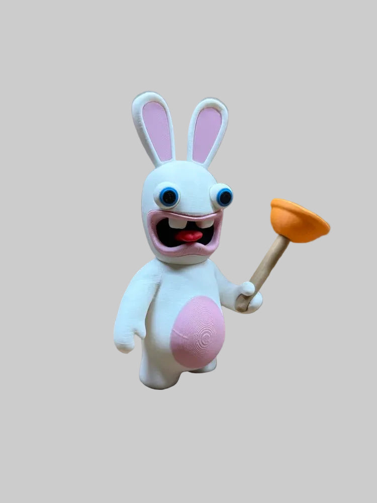 Rabbids – single 3D printed white rabbit figure holding a plunger