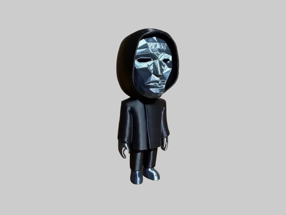 Squid Game Front Man – single black-hooded 3D printed figure with silver mask