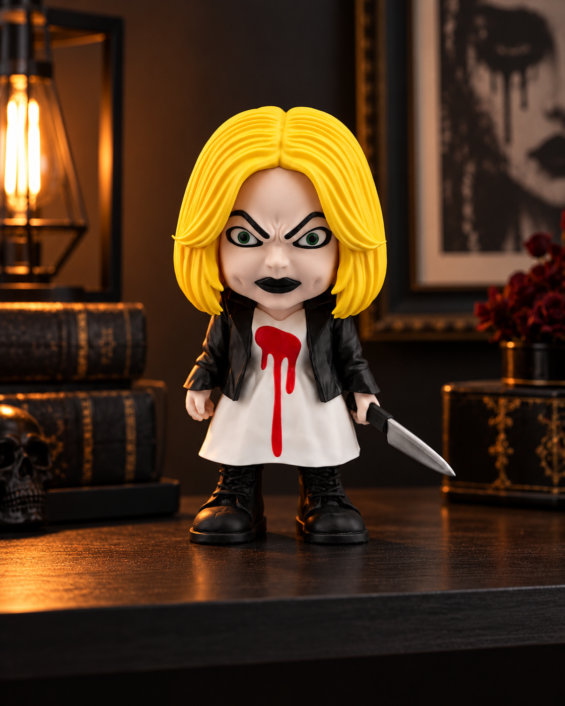 Tiffany – Bride of Chucky 3D printed figure in cinematic display setting (illustration)